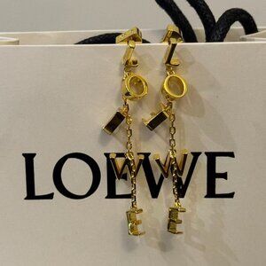 Loewe Gold Tone Letter Drop Earrings Statement Chain Design Like New